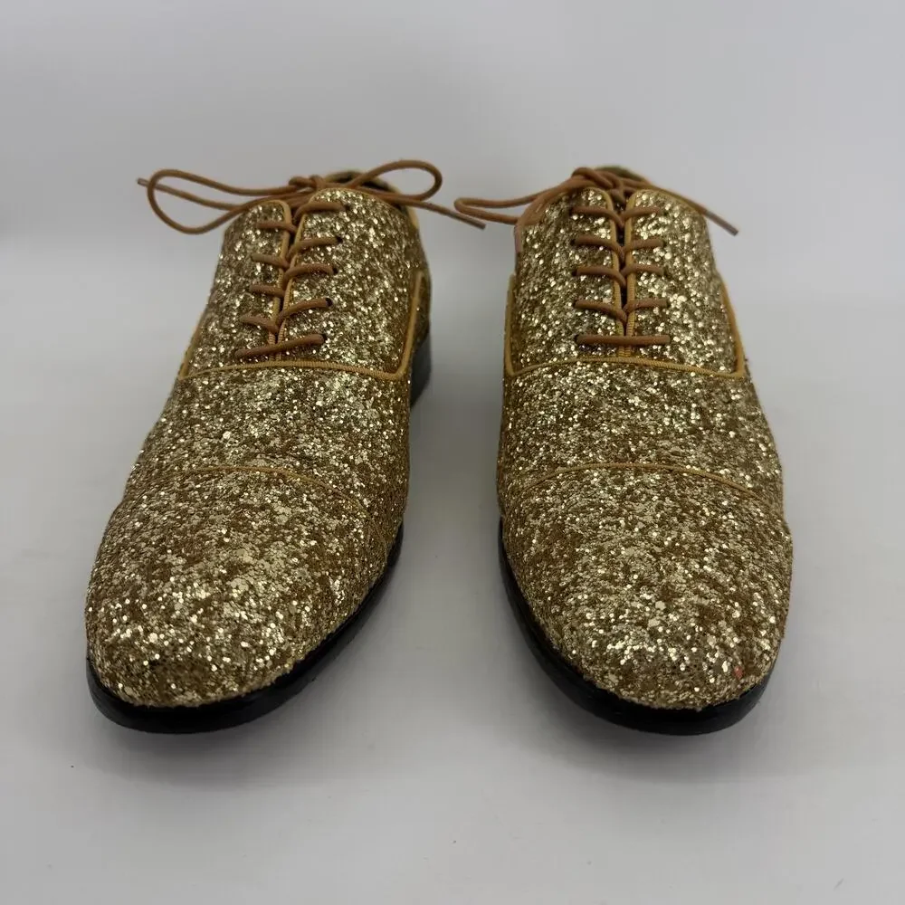 Amali Shoes Mens Size 9.5 Gold Glitter Cap Toe Dress Oxford Lawrence-035